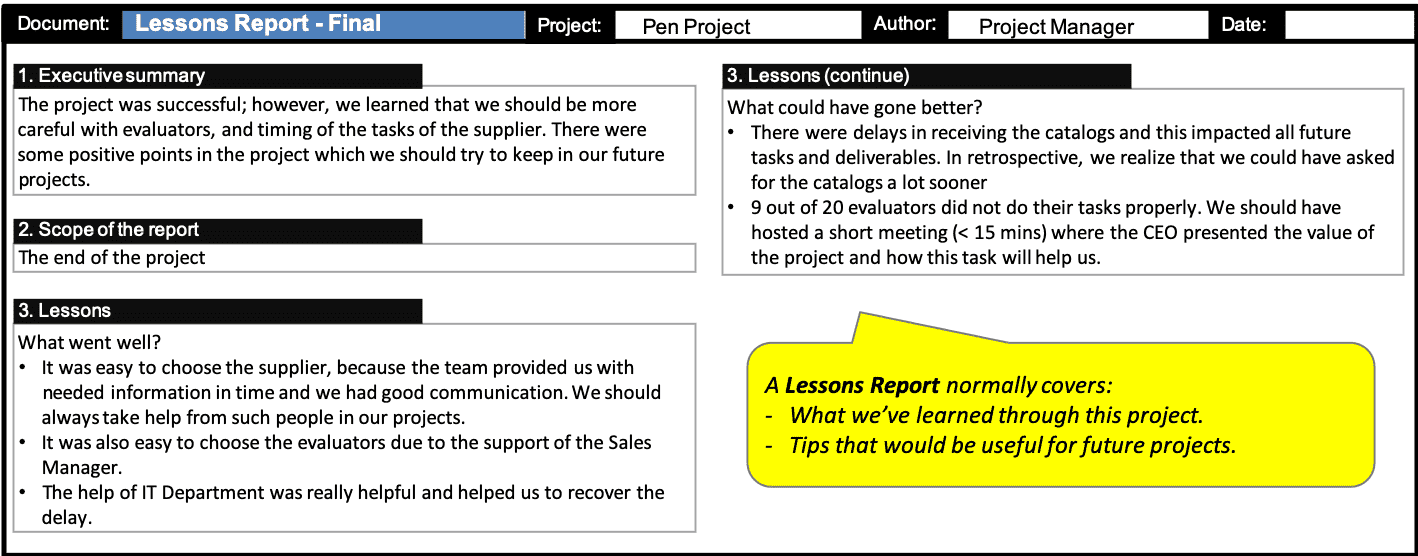 Lessons Report - End of project